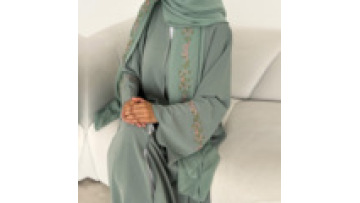 Muslim Women Open Abaya with Headscarf Dubai Middle Eastern Islamic Clothing Turkish Flower Embroidered Cardigan Plain Dress1
