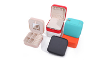 Custom Logo Travel Portable Square Storage Jewelry Zipper Box Velvet Jewelry Storage Box with mirror1