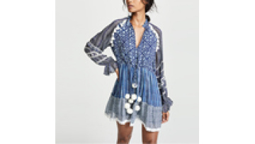 Ladies Clothes Ethnic Style Long Sleeves Swim Cover-Up Short Mini Dress1