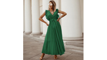 Custom Casual Midi Dress Short Sleeve Puff Sleeve Long Flowy a Line Dresses Women's Summer Natural Trade Assurance Simple Adults1