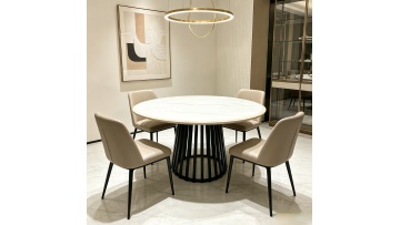 round sintered stone dining table with metal leg