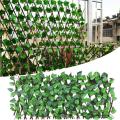Simulation Wooden Garden Fence Decoration Privacy Wood With Artificial Green Leaf Retractable Extension Yard Fence Mesh Grille
