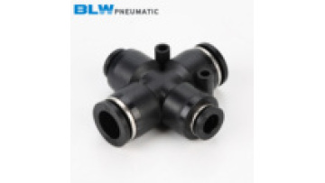 PZA-8 Black Union Cross Pneumatic Fitting with PZAG12-8 Reducer1