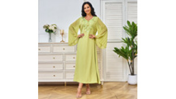 Arabic Women Clothing Chic Hot Fix Rhinestone V-Neck Long Sleeve Muslim Dubai Party Evening Dresses Embroidery Eid New Abaya1