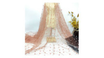 High quality Pearl lace fabric beaded  lace fabric mesh voile lace fabric with stones for wedding evening dress1