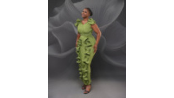 Elegant Pleated Midi Dress for Women Empire 3D Ruffled Lace Vestidos Long Dress1