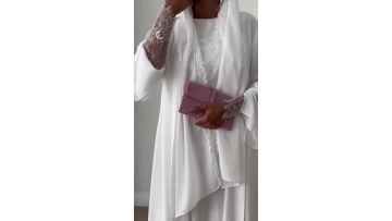 White Lace Abaya Set Matching Scarf MQ221