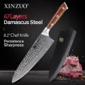 XINZUO 8.2 in Professional Chef Knives VG10 Damascus Pattern Steel Fish&Meat Santoku Slicing Japanese Kitchen Knife