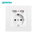 SRAN EU power socket ,socket with usb charging port 2.1A 16A white PC Panel 86mm*86mm Russia Spain Wall Socket