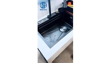 matt black  waterfall workstation sink