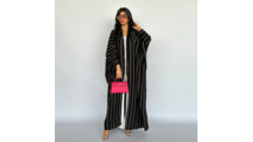 Arab Casual Loose Set Stripe Printing Batwing Sleeve Open Kimono Abaya and Dress Bangladesh Moroccan Dubai Women Kaftan1