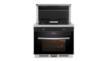 Freestanding Stainless Steel Kitchen Integrated 2 Gas Cooking Stove with Downdraft Suction Range Hood Oven Built in1