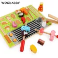 Dropshipping Simulation BBQ Cutting Set Wooden Toys For Kids Supermarket Cash Register Fruits/Dessert Kitchen Toys Educational