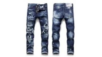 New Design Blue Jean Fashion Pants Custom Embroidered Pocket Original Men's Washed And Torn Jeans1