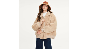 Ladies Zipper Drop Shoulder Sherpa Jacket