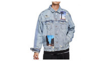 Custom American Street Jeans Jacket Male Loose Design  Printed Logo Hip-Hop Light Blue Denim Jackets1