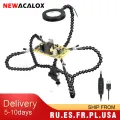 NEWACALOX Desk Clip PCB Soldering Holder 3X Magnifier with LED Light Welding Helping Hand Flexible Arm Soldering Third Hand Tool