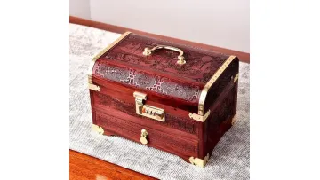 Red Sandalwood Vintage Password Lock Jewelry Box1