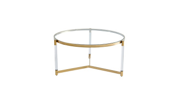 AC03B Modern Gold-Accented Coffee Table with Glass Top & Acrylic Base