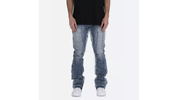 High Quality Hip Hop Mens Stretch Skinny Ripped Cargo Flare Stacked Jeans Men Custom1