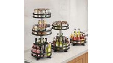 Rotatable Metal Turntable Storage Rack for Kitchen Countertop Condiment Holder for Oil Salt Sauce Vinegar & Spice Bottles1