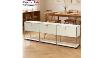 17-0319 Modern Modular 3-Door Sideboard Cabinet with 8K Brass Connectors Industrial Storage for Dining & Living Room