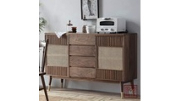 Wholesale hot sale nordic style  modern designs natural  sideboard display storage living room wood rattan kitchen cabinet1