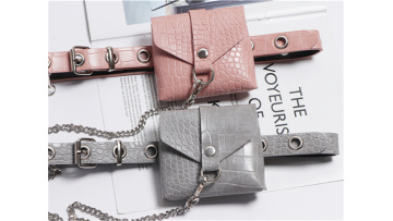 Fashion All-match Grey&Pink Croco Lipstick Belt Ba