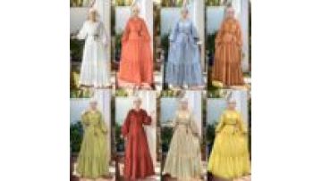 Muslim Dress Middle East Women's Long Dress Lace Splicing Small V-neck Loose Tassel Dress Ethnic Clothing Linen Blended Fabric1