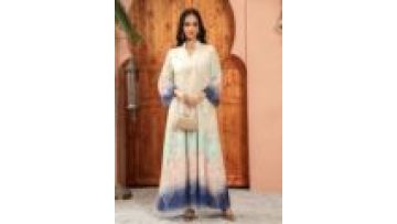 V-Neck Middle East Glitter Gradient Muslim Dress Arabia Women's Fashion Floral Jalabiya Dubai Elegant Loose Abaya for Ramadan1