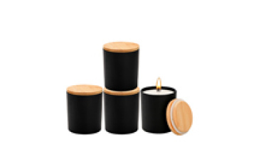 Luxury Frosted Matte Black Glass Candle Jars Container with Metal Gold Silver Lid Bamboo Wood Cork Lid 7oz 8oz 10oz 15oz1