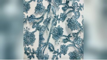 2021 New High-Quality Rope Embroidered Mesh Fabric For Light Blue Evening Dress1