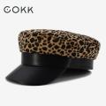 COKK Beret Caps Ladies Fashion Leopard Print Beret Hats For Women Flat Caps Female Military Cap Gold Color Buckle Boina Feminina