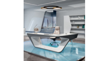 White Glossy Luxury L Shaped Modern Furniture Home Studio Work Smart Wireless Charging High Tech CEO Boss Executive Office Desk1