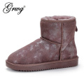 GRWG 2020 New Genuine Cowhide Leather Snow Boots Women Wool Boots Suede Sheep Fur Flat Anti-skid Warm Winter Shoes