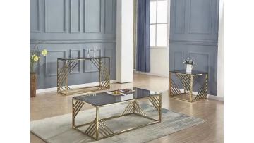 Tl-AS61 old Glass Console Table with Geometric Metal Frame - Modern Entryway & Living Room Accent
