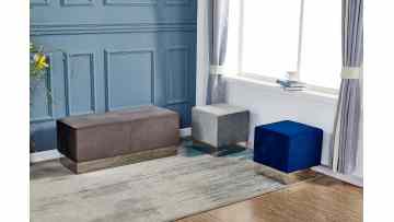 TL-AB16 Velvet Bench & Stool Set with Silver/Gold Legs – Modern Space-Saving Duo