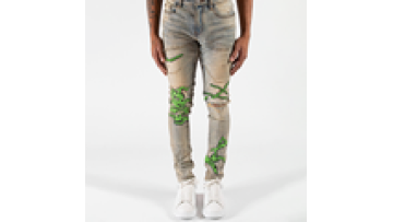 Customized 3D Distressed Embroidered Snake Ripped Denim Jean For Men1