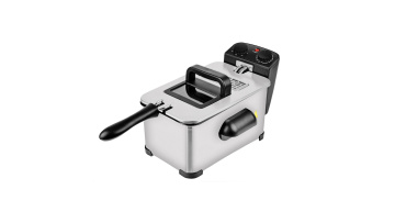 The electric deep fryer has a window and a timer.