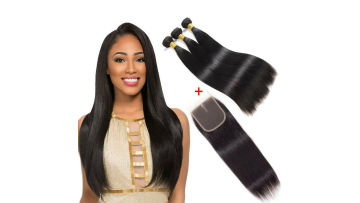 Brazilian Virgin Human Hair 3 Bundles and a Closure Straight Cuticle Aligned cheap human hair bundles with 4*4 5*5 Lace closure1