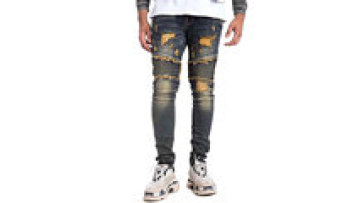 Wholesale Men's Vintage Blue Denim Biker Jeans Streetwear jacket Distress Ripped Holes Scratch Jeans1