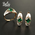 Bolaijewelry, Jewelry Set Created russia emerald nano sq6.0mm earring ring 925 sterling silver fine jewelry for women best gift