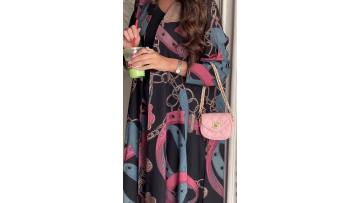 Printed Open Abaya with Matching Hijab (1)