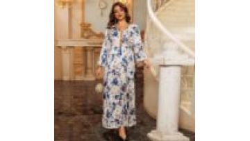 Modest Spring Ramadan Arab Dubai Flower  Print Traditional Muslim Women Fashion Abaya1