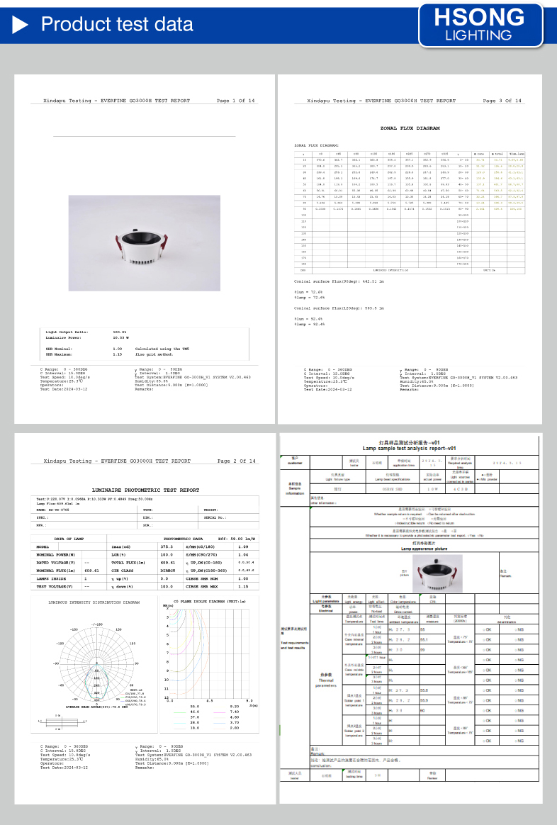 Downlight Testing Data