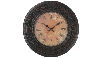 8878B12 inch wine red woven textured border for aging, warm yellow dial, Roman numerals, living room, study decoration, wall clock