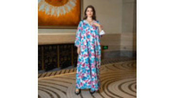 Luxury Abaya 2023 Maxi Jalabiya Turkey  Muslim Printing Floral  Dress Long  Sleeve Abaya1
