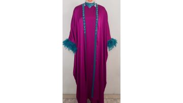 Luxury Feather Sleeve Abaya Set with Inner Dress