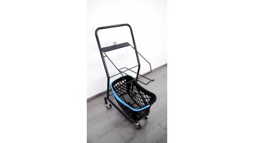 Steel Mesh Supermarket Cart with Dual Shelves