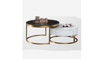 Living room furniture Central tables Top Glass Luxury Brase Gold Marble Two Pieces Round Coffee Table Set1